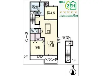 WILDKATZE S(2LDK/2階)の間取り写真