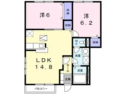 カスカーク・パラッツオC(2LDK/1階)の間取り写真