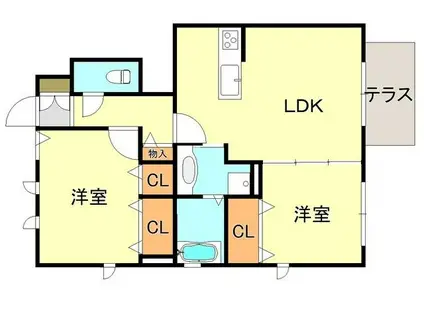 アンソレイエ ファミーユ B棟(2LDK/1階)の間取り写真