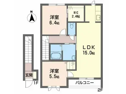 シャーメゾンディアス川内(2LDK/2階)の間取り写真