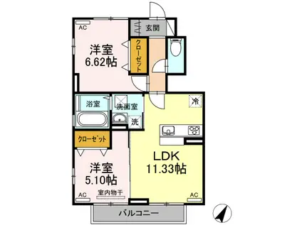 マリーゴールド B棟(2LDK/1階)の間取り写真