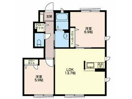 ヒュドールヒューレー C棟(2LDK/1階)の間取り写真