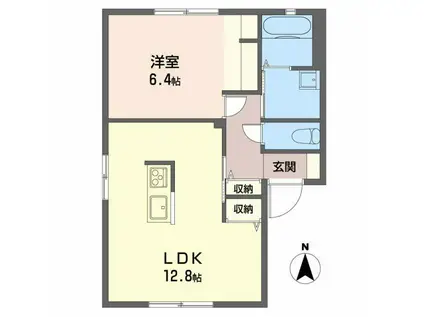 グリーンフォレスト B棟(1LDK/1階)の間取り写真