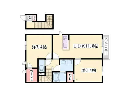 ニューフォーレスナガタD棟(2LDK/2階)の間取り写真