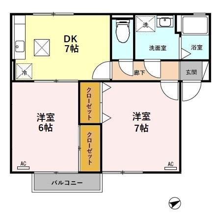 セジュールFXK・B棟(2DK/1階)の間取り写真
