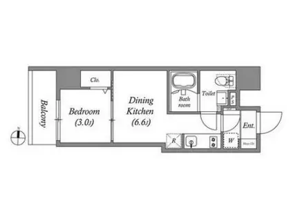 PRIMAL KINSHICHOII(1DK/3階)の間取り写真