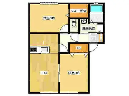 フローラ赤坂 B(2LDK/2階)の間取り写真