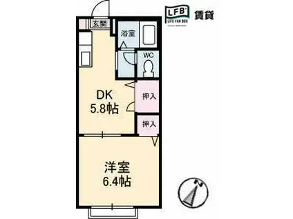 プリマヴェーラゆき(1DK/1階)の間取り写真