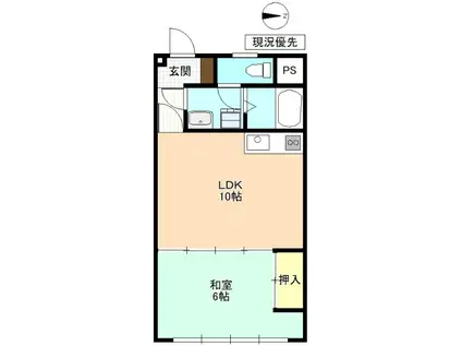 タウンハイツ花田(1DK/2階)の間取り写真