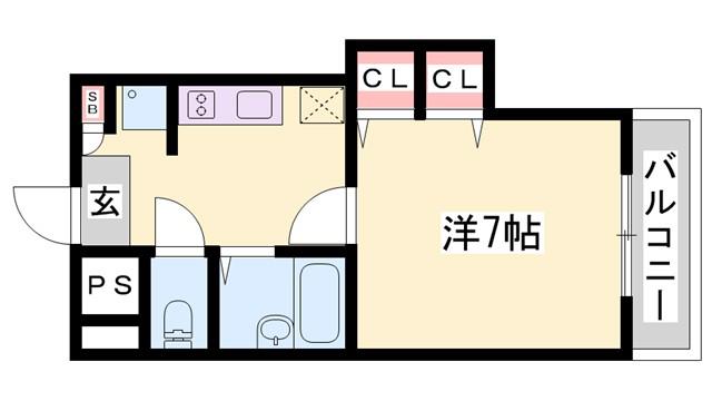 ジュネス神屋町(1K/5階)の間取り写真