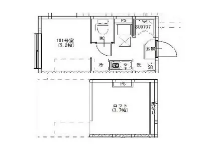 ハーモニーテラス富士見台IV(ワンルーム/1階)の間取り写真