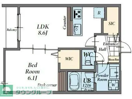 ジョイアークス世田谷中町(1LDK/2階)の間取り写真