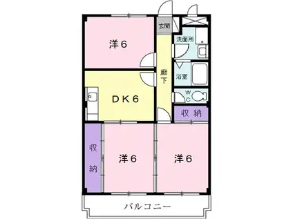 アシーネ三田天神(3DK/1階)の間取り写真