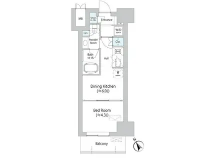 ミリアレジデンス浅草橋II(1DK/2階)の間取り写真