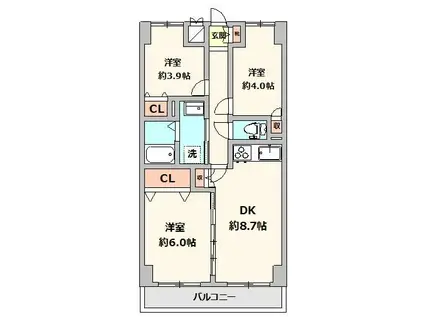 グレイス清水ヶ丘公園II(3DK/6階)の間取り写真