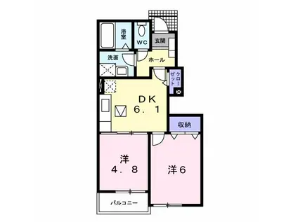 カーサ・ブリーゼ(2DK/1階)の間取り写真