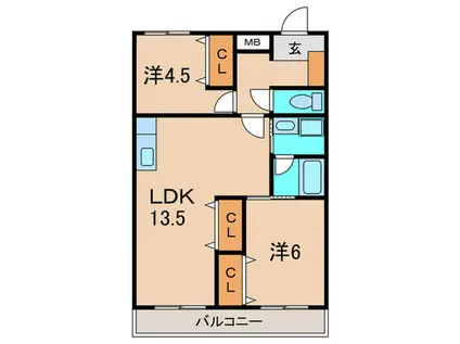サンビラTY(2LDK/3階)の間取り写真