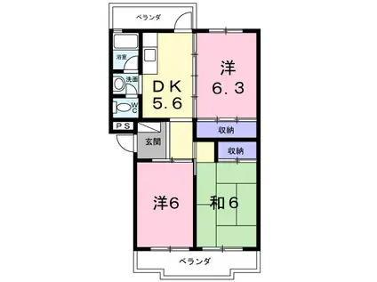 第一コーポ学苑(3DK/3階)の間取り写真