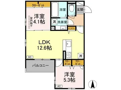 D-ROOM蒲町東(2LDK/3階)の間取り写真