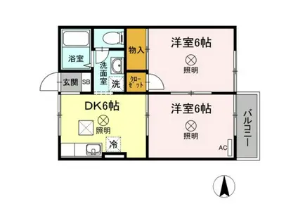 プレジール学南B棟(2DK/1階)の間取り写真