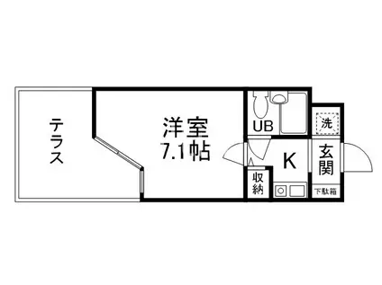 デトムワン伏見(1K/1階)の間取り写真