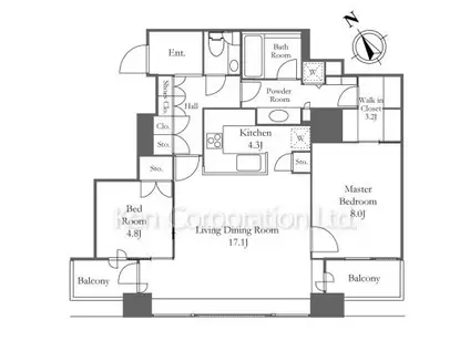 銀座タワー(2LDK/13階)の間取り写真