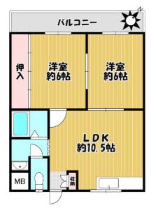 グリーンビレッジ書写(2LDK/2階)の間取り写真