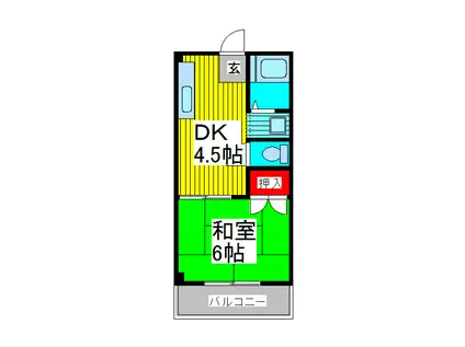 梅鉢ハイツ(1DK/2階)の間取り写真