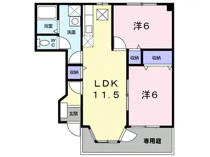 ドゥ― ジャン(2LDK/1階)の間取り写真