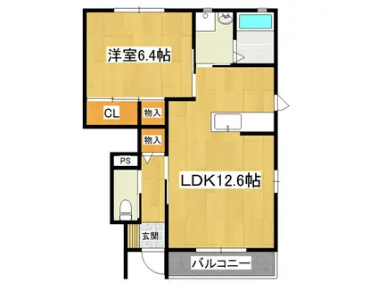 グリーンハイツH棟(1LDK/1階)の間取り写真