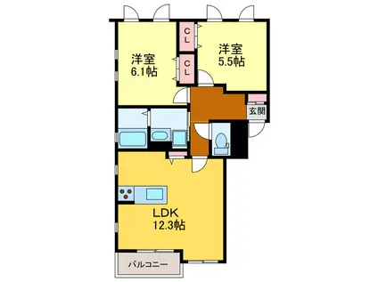 MODERNO(2LDK/1階)の間取り写真