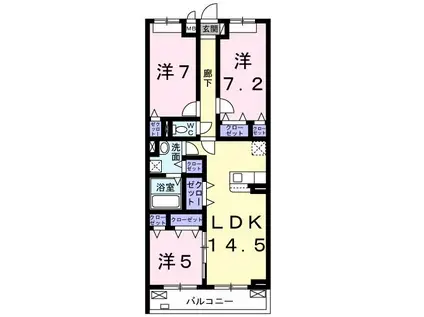 グランドゥール京田辺(3LDK/3階)の間取り写真