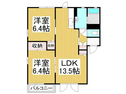 ヴィルヌーブ清水B棟(2LDK/2階)の間取り写真