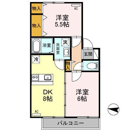 グランディール親和(2DK/2階)の間取り写真