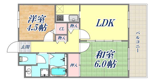 セラヴィ山手(2LDK/8階)の間取り写真