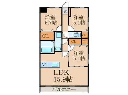 ロハス桂川駅南(3LDK/4階)の間取り写真