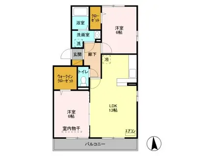 リバーパーク蒲生A(2LDK/3階)の間取り写真