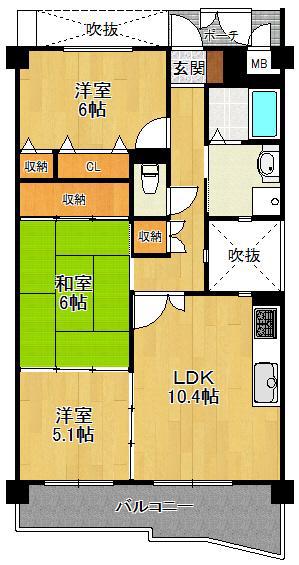 KDXレジデンス夙川ヒルズ 3番館(3LDK/4階)の間取り写真
