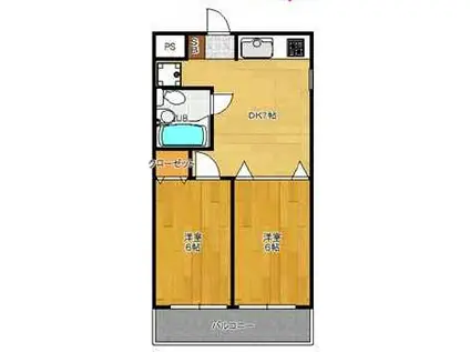 ポピア新在家(2DK/1階)の間取り写真