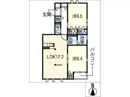 インペリアル東塚 東棟(2LDK/1階)の間取り写真