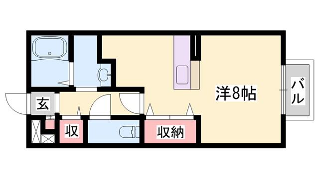 ヴィラージュ大開D棟(ワンルーム/2階)の間取り写真