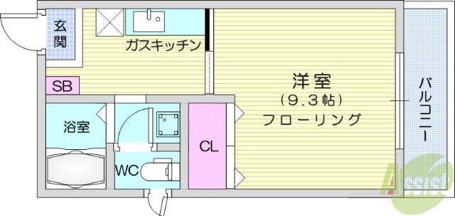 ディアス桜井Ⅲ(1K/2階)の間取り写真