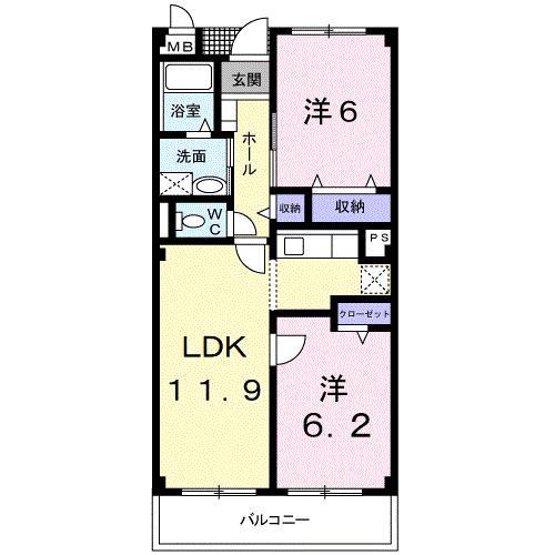 サニーヒル仙台南(2LDK/3階)の間取り写真