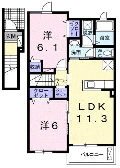 ファンターナ(2LDK/2階)の間取り写真