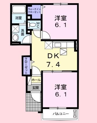 UMEDAガーデンヒルズB(2DK/1階)の間取り写真