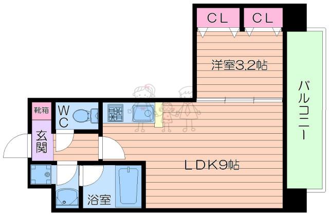 ラルテ天王寺(1LDK/4階)の間取り写真
