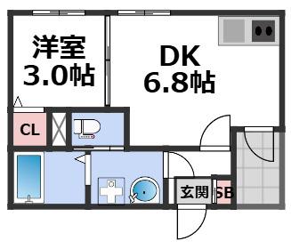 ハーモニーテラス平野西II(1DK/2階)の間取り写真