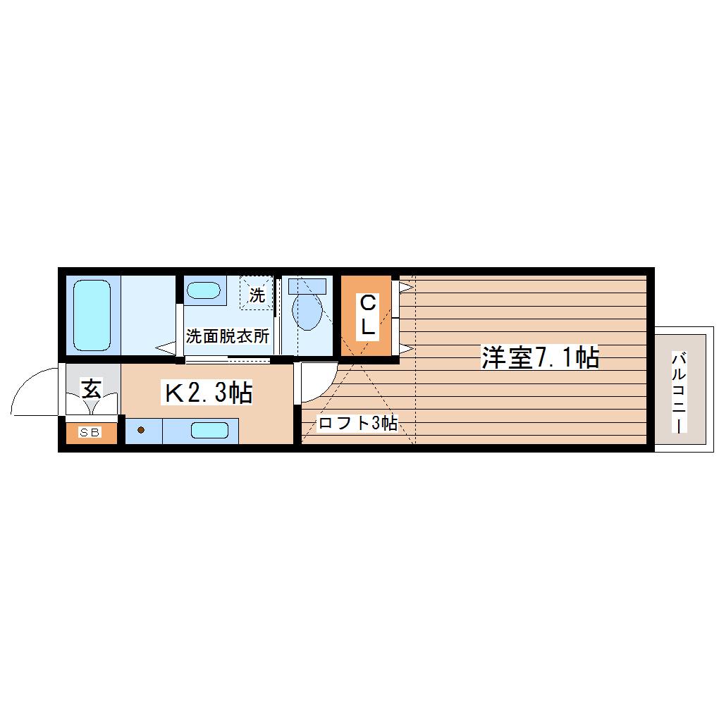リアーレ長町南(1K/2階)の間取り写真