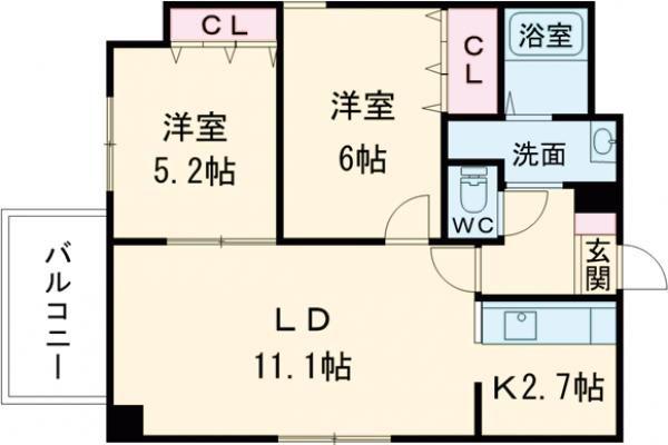 グレイスコート菊水(2LDK/7階)の間取り写真