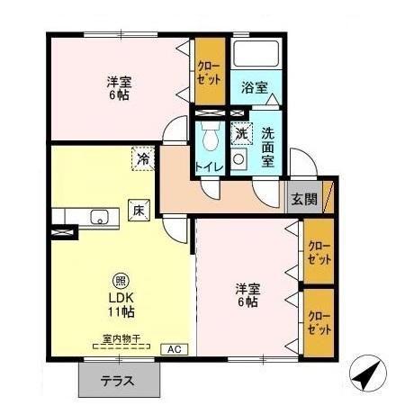 CARINOPENSEE(2LDK/1階)の間取り写真